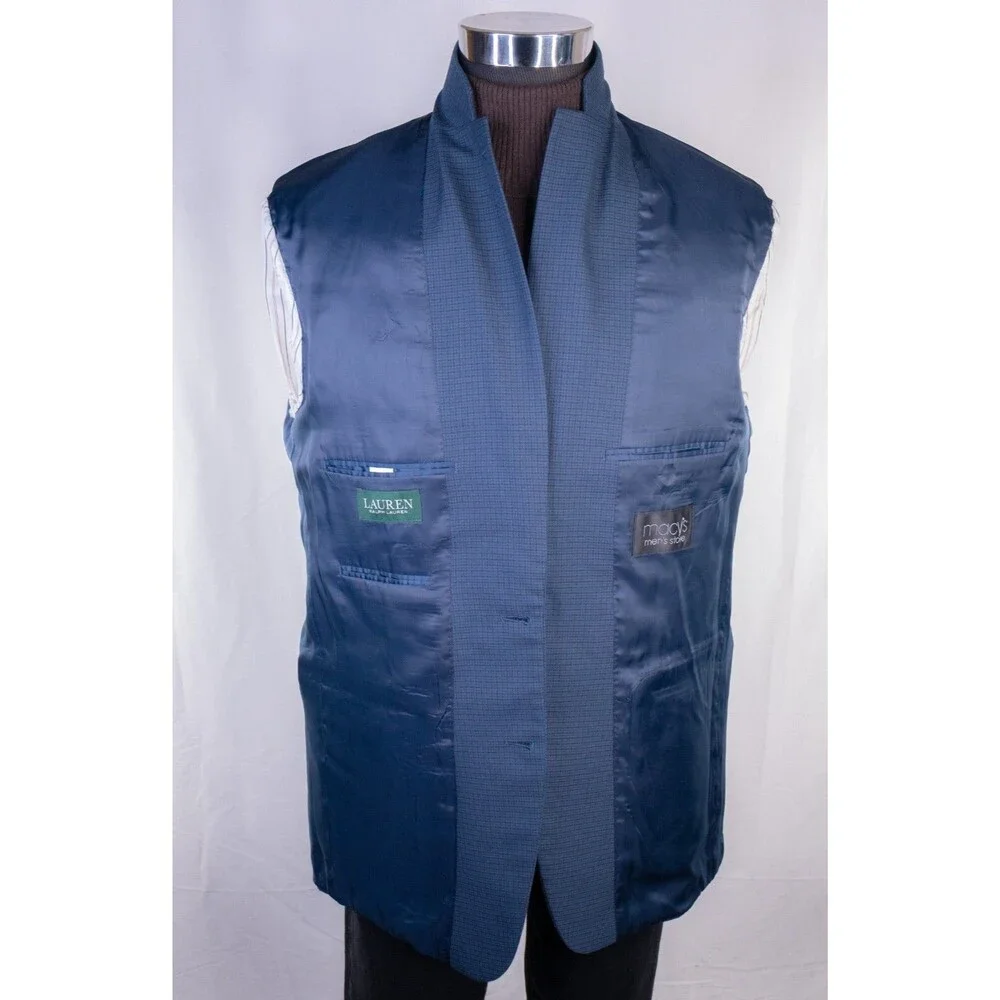 Ralph Lauren Mens Blazer Sz 42L Sport Coat Jacket Poly Blend 2-Bttn Houndstooth